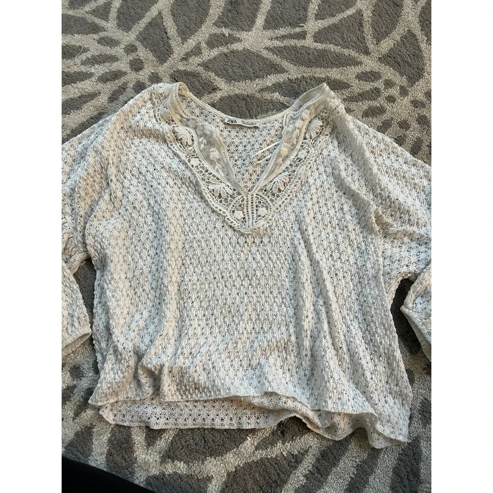 White Lace Crochet Detail Zara Blouse